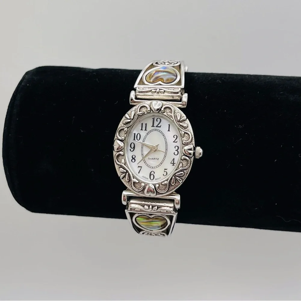 Quartz Watch with Mother of Pearl Heart Accents